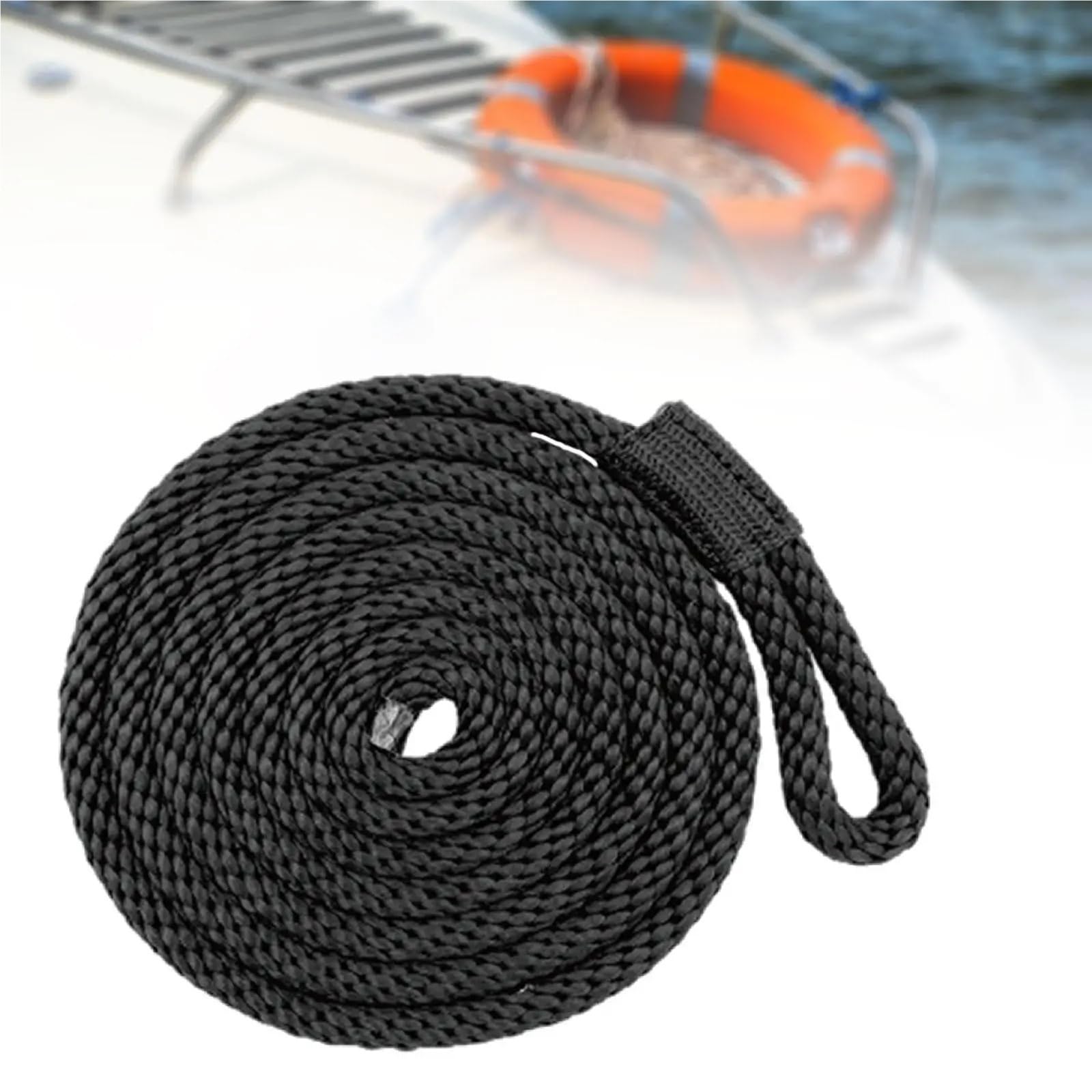 Soywim Nero Mooring Rope, Boat Line Universal Pontoon Accessories With Eyelet Whipped End 3/8" 6.56 Ft Dock Mooring Marine Rope Tie(Nero)