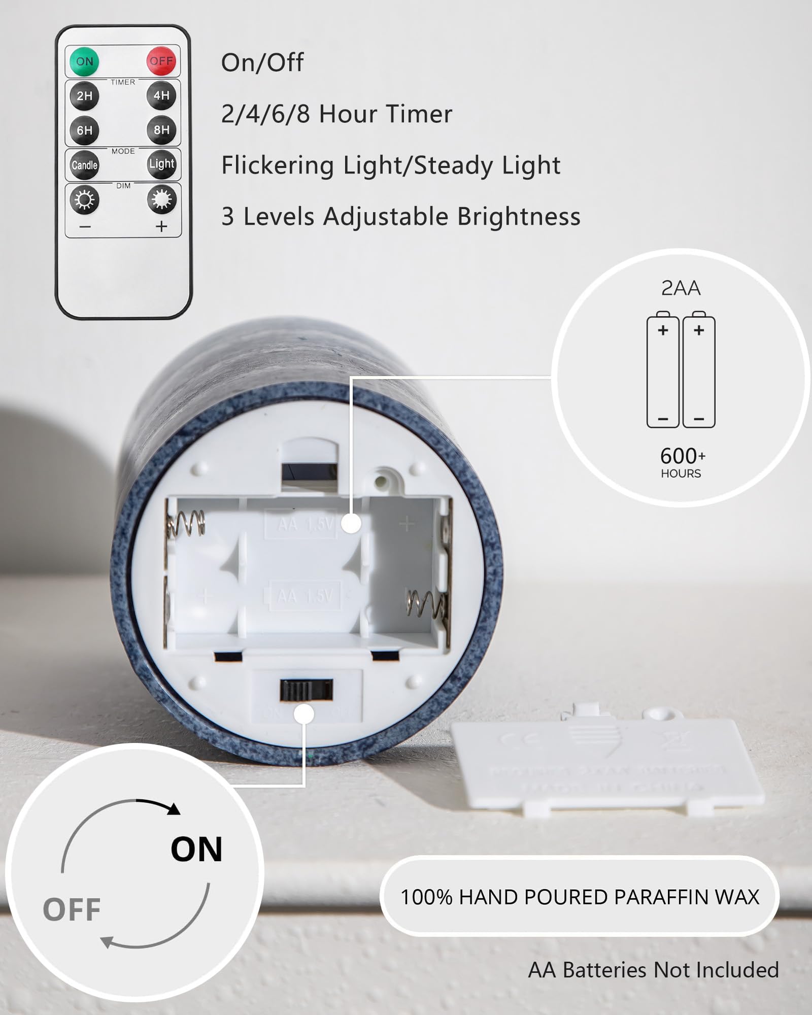 Stmarry Candele senza fiamma sfumate blu navy con telecomando e timer, candele a pilastro a LED realizzate in vera cera, funzionamento a batteria con fiamma tremolante 3D, 7,6 x 10,2 cm, 7,6 x 12,7 cm