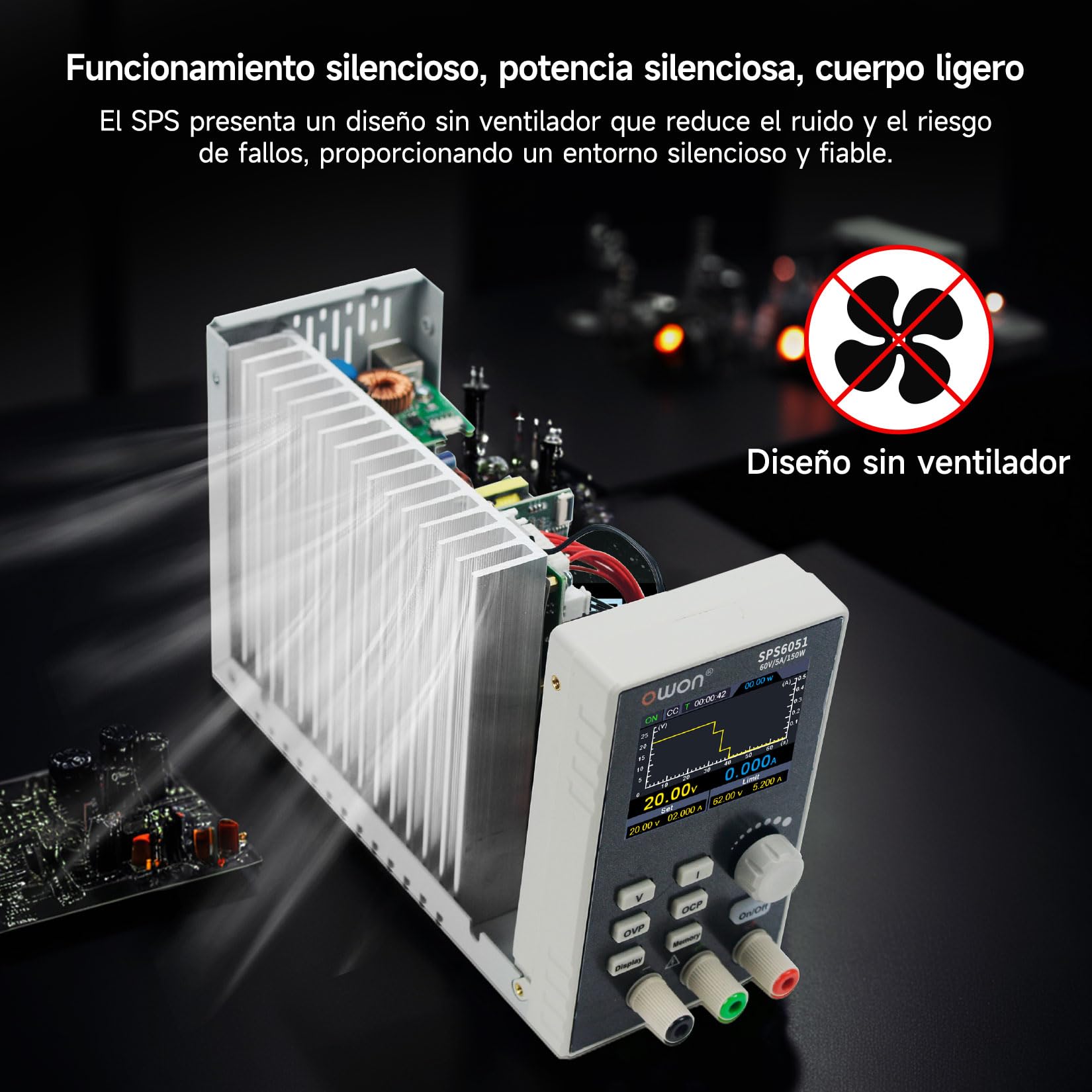 OWON SPS6051 DC-Netzgerät 0-60V 0-5A Einstellbares Schaltnetzteil mit 150W Ausgangsleistung, unterstützt Computerprogramiererung und überwachfunktion für Spannungs-/Stromkurven.