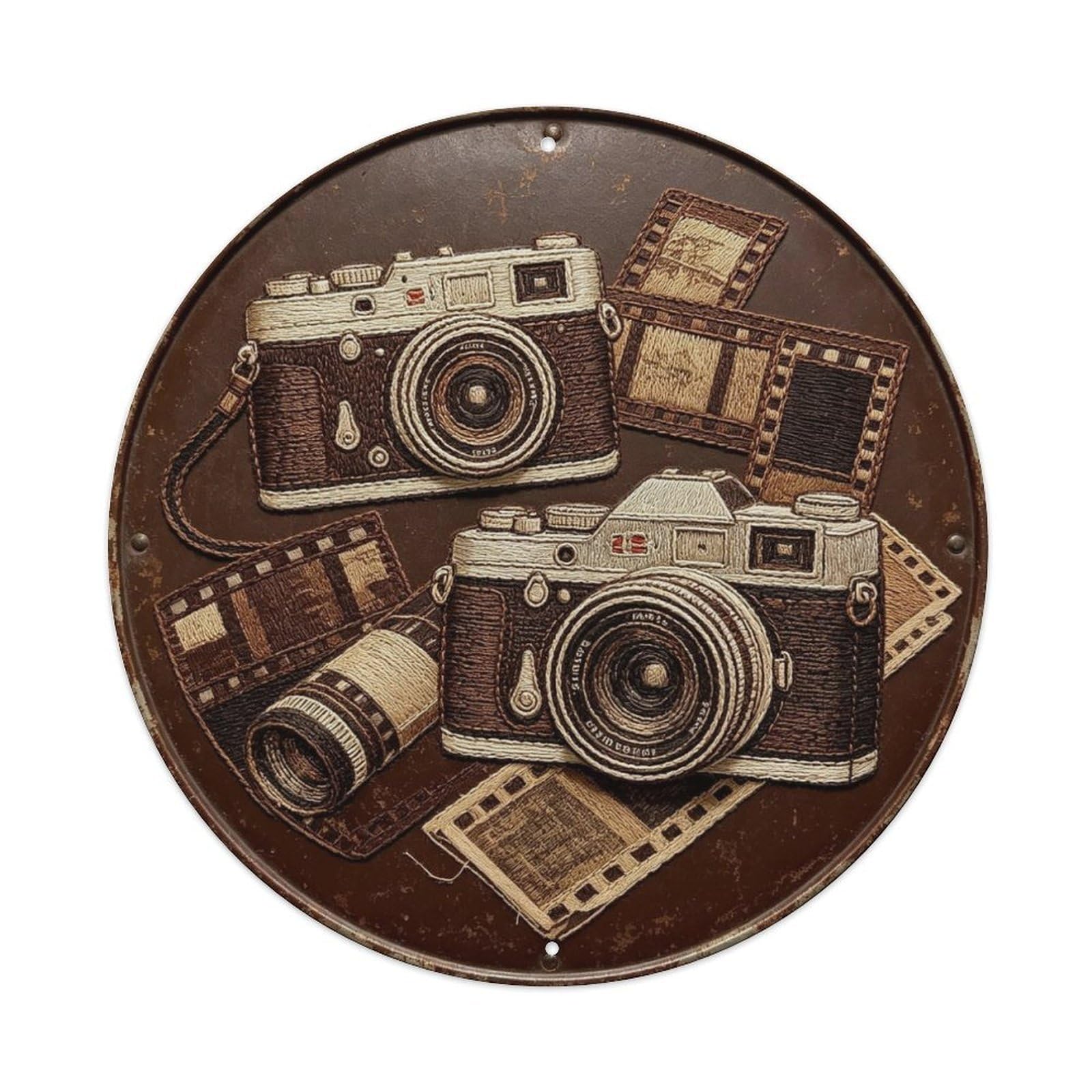 Vintage Film Camera Embroidery Metal Tin Sign Plaque