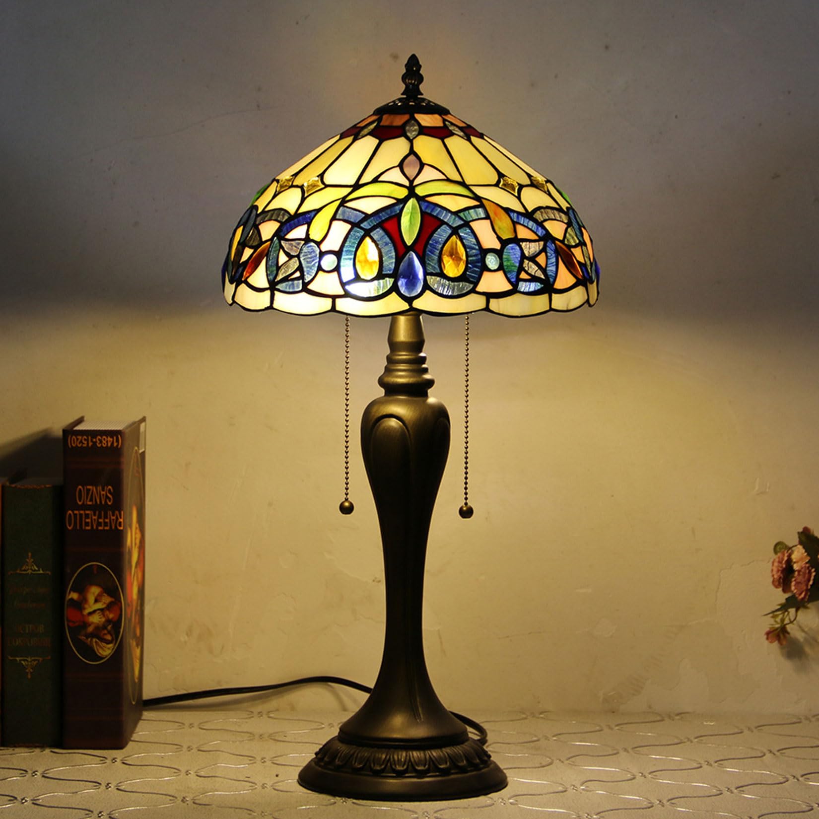 BOTOWI Remplacement de la Base de la Lampe de Table, Uniquement Base de Lampe de Bureau en résine Vintage à 2 lumières, adaptée aux Abat-Jour en vitrail de Style Tiffany de 12 Pouces