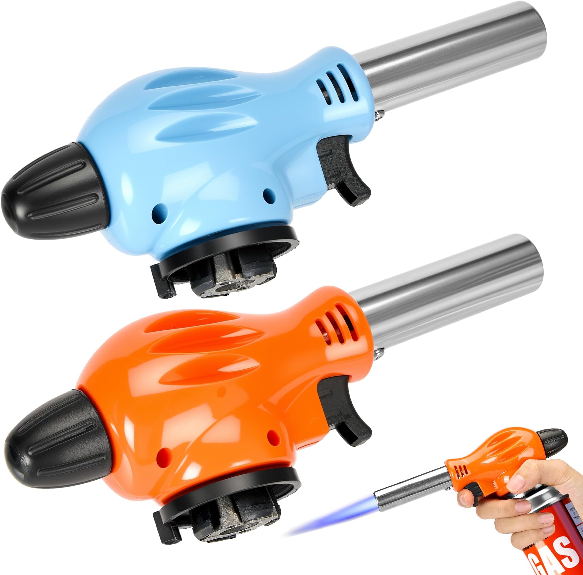 2 Pieces Kitchen Blow Torch Cooking Blow Torch Gas Torch Flame Adjustable Gas Butane Culinary, Kitchen Butane Torchfor Home and Outdoor, Baking, Cooking, Camping and BBQ（Blue & red）