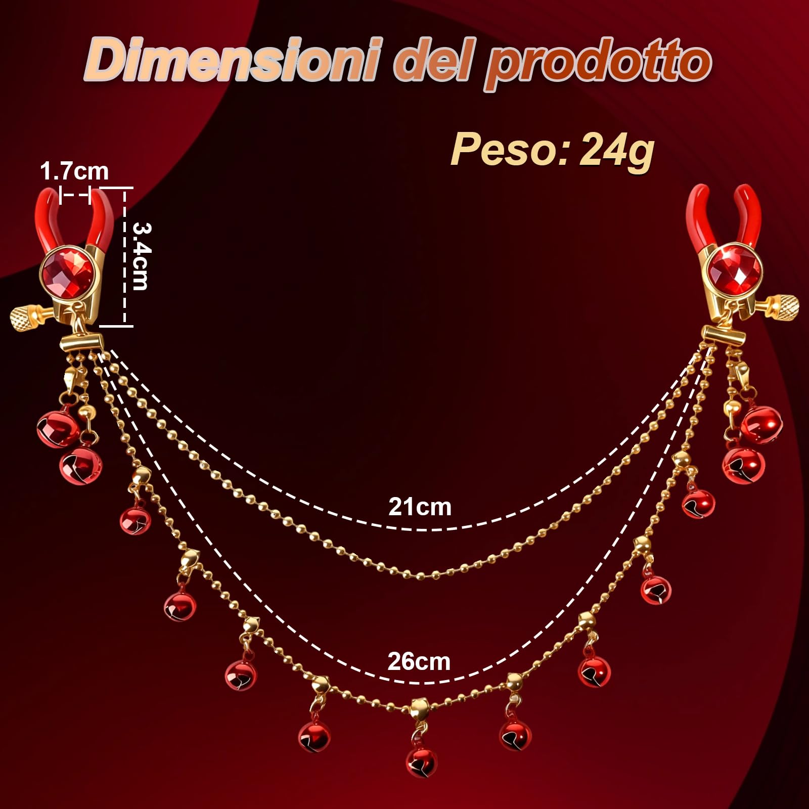 Morsetti per Capezzoli con Catena Pinze Capezzoli Regolabili Clip per Capezzolis Clip Pinza per Clitoride Giocattoli Capezzolis Stimolatori del Seno Femminile Massaggiatori al Seno Donna, Rosso