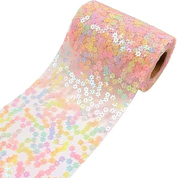 Laser Sequin Glitter Tulle Rolls 4.7 inch x 10 Yards 30 feet Pink for Table Runner Chair Sash Bow Pet Tutu Skirt Sewing Crafting Fabric Wedding Unicorn Halloween Party Gift Ribbon Pink