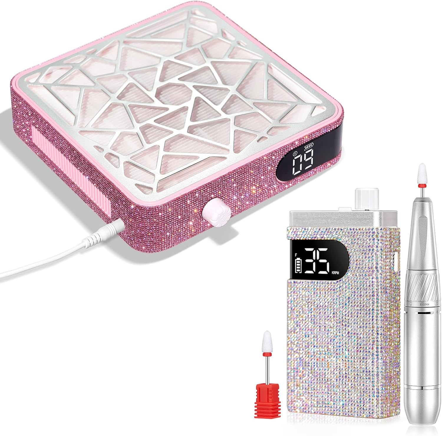 Professional Rechargeable Nail Drill Machine&Plug-in Nail Dust Collector, Manicure Pedicure Tool