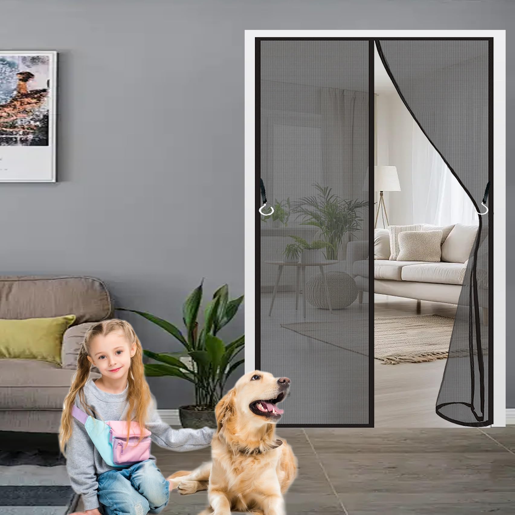 Moustiquaire aimantée porte 180x106 cm rideau noir anti-moustique maille fine sans perçage