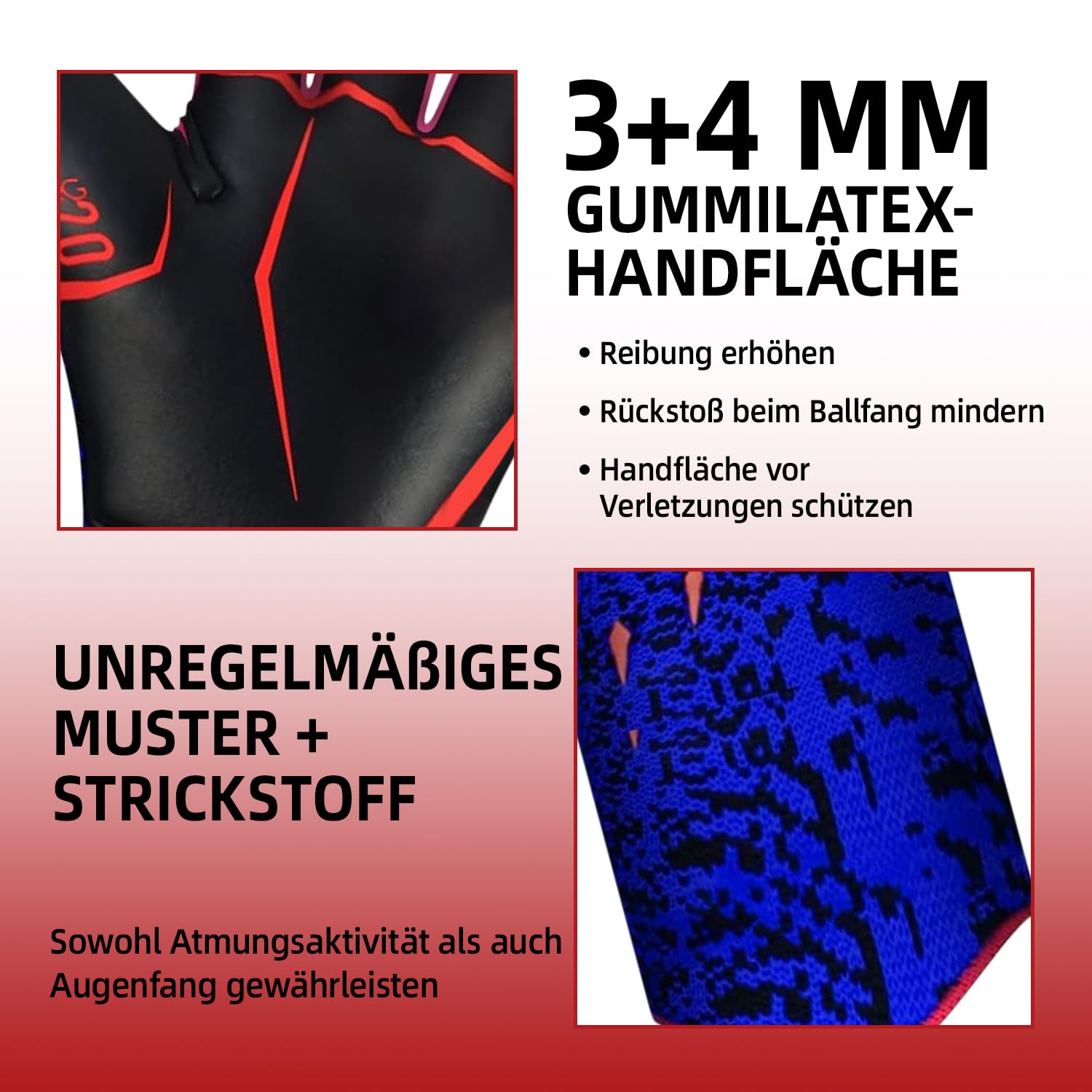 Gants de gardien de but, bonne adhérence - Gants de football pour enfants dans les tailles 6/7/8/9/10, récepteur puissant pour adolescents, adultes, enfants (rouge, 8)