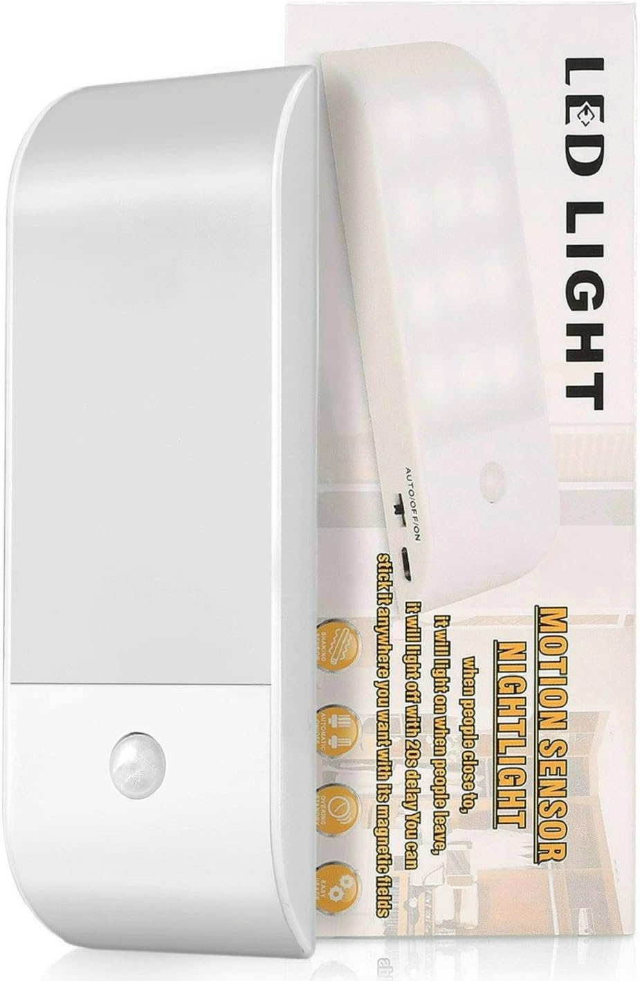 Fondyo Rechargeable Motion Sensor LED Night Light,Stick-on Anywhere Indoor with Magnetic Strip,Such as Hallway,Wardrobe,Bathroom,Stairs,Garage etc.(Pack of 1,White)