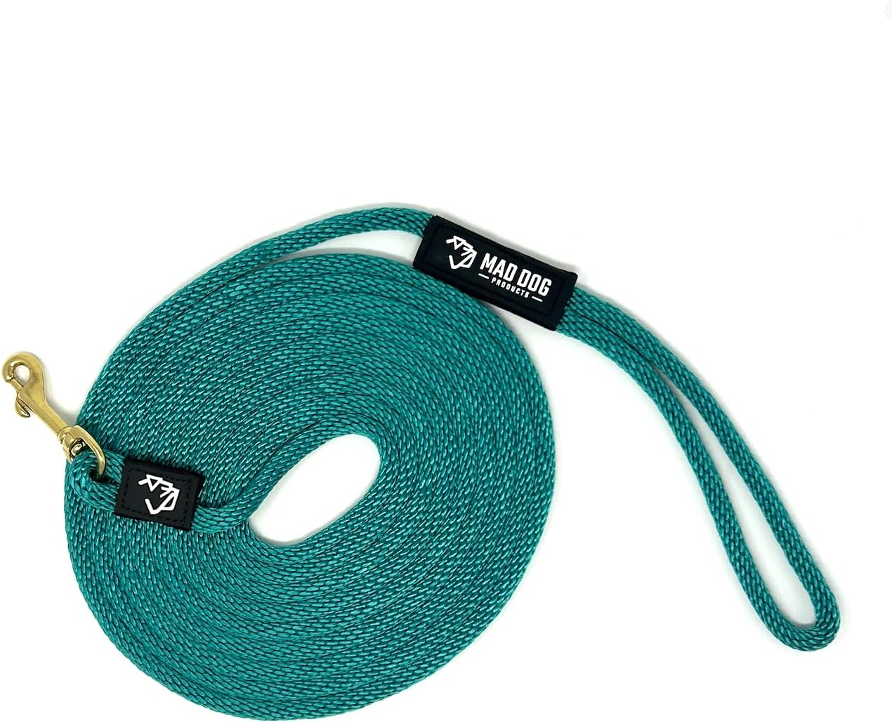 Mad Dog Products Long Dog Leash with Clip 3/8" x 15' Teal - Made in USA