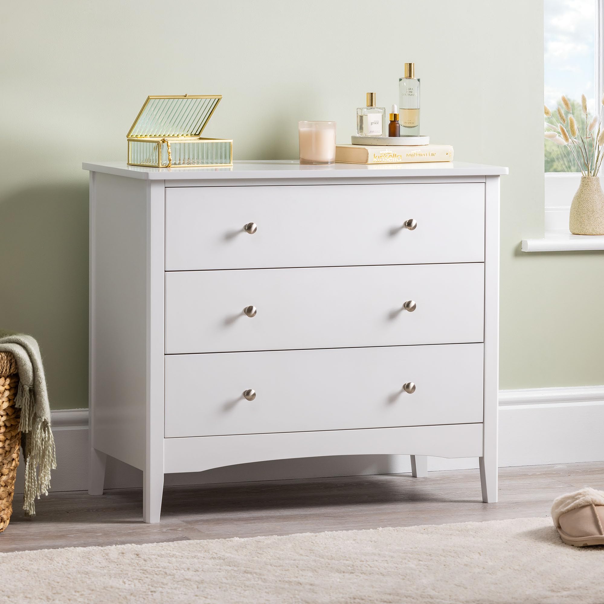 White 3 Drawer Chest of Drawers - Modern Bedroom Storage Unit Furniture Cabinet - Christow