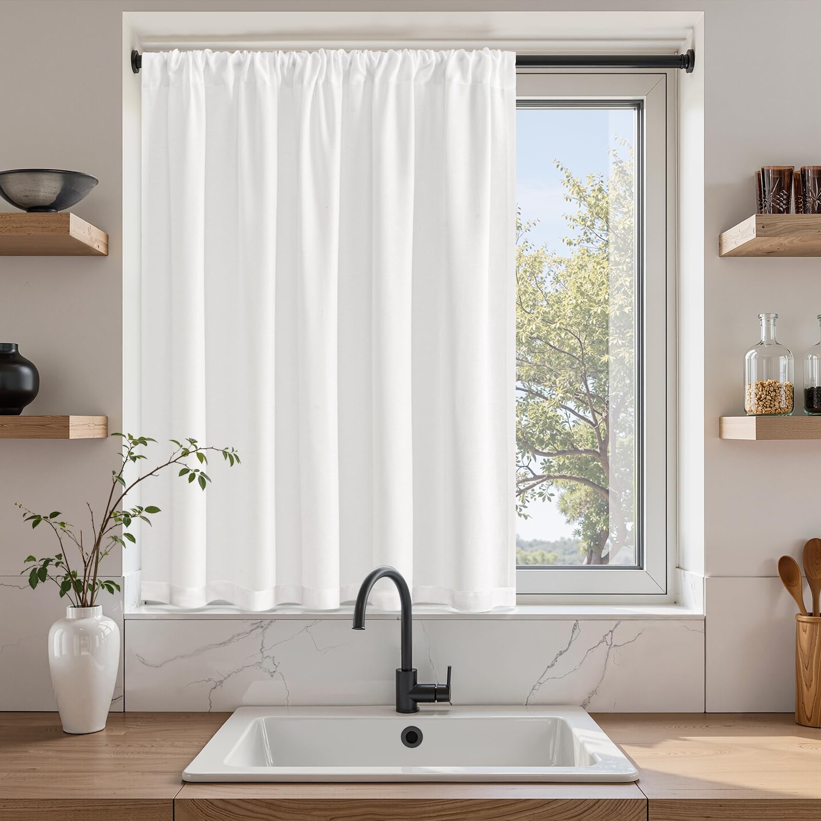 Amazon｜Topfinel カフェカーテン レース リネン風 小窓用 70cm丈 幅