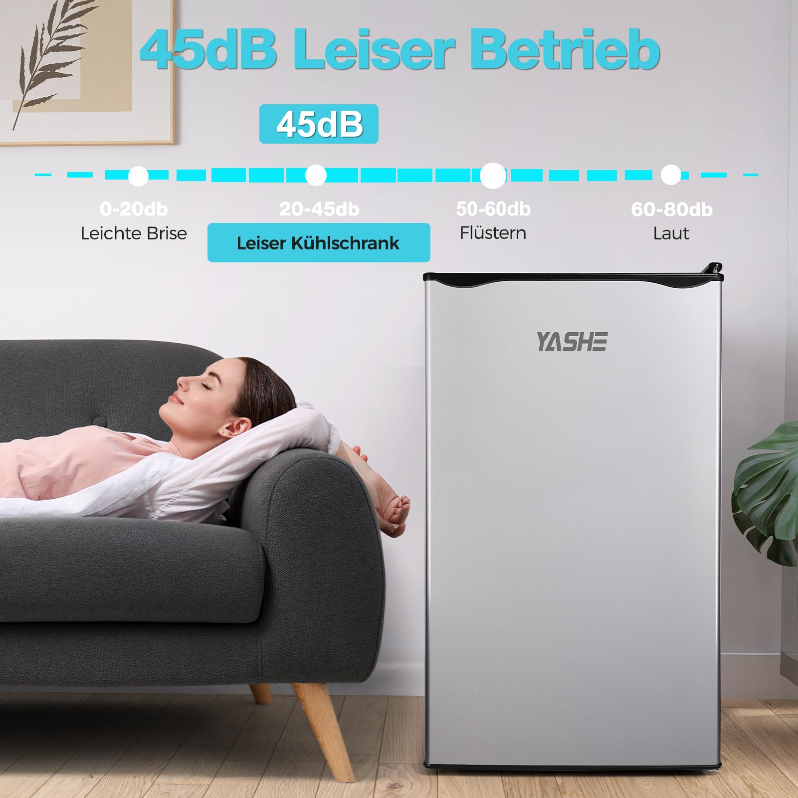 YASHE 92L Kühlschrank mit Gefrierfach, Kleiner Kühlschrank mit Gemüsefach, Mini Kühlschrank, Einbaukühlschrank, 7 Einstellbare Temperaturregelung, Energieeffizien für Büro, Zimmer, Miniküche