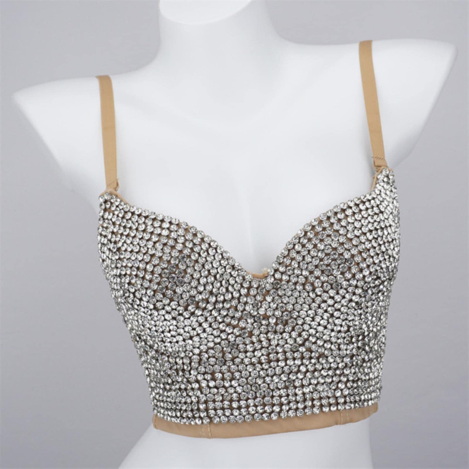 YOND Autumn Woman Tank Tops Punk Beading Diamond High End Women Corset Push Up Bustier y2k Bra Camis Crop Top Ladies Clothes-4-brown Silver, M-36