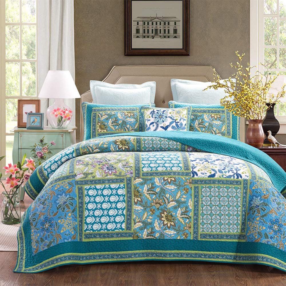 Cubrecama De Retazos Hecha A Mano De Alta Gama 100% Algodón Suave Cómoda Bouti Colcha Acolchada Doble Super King 3 Piezas Manta Para Todas Las Temporadas Con 2 Fundas De Almohada,259x269cm+50x70cmx2