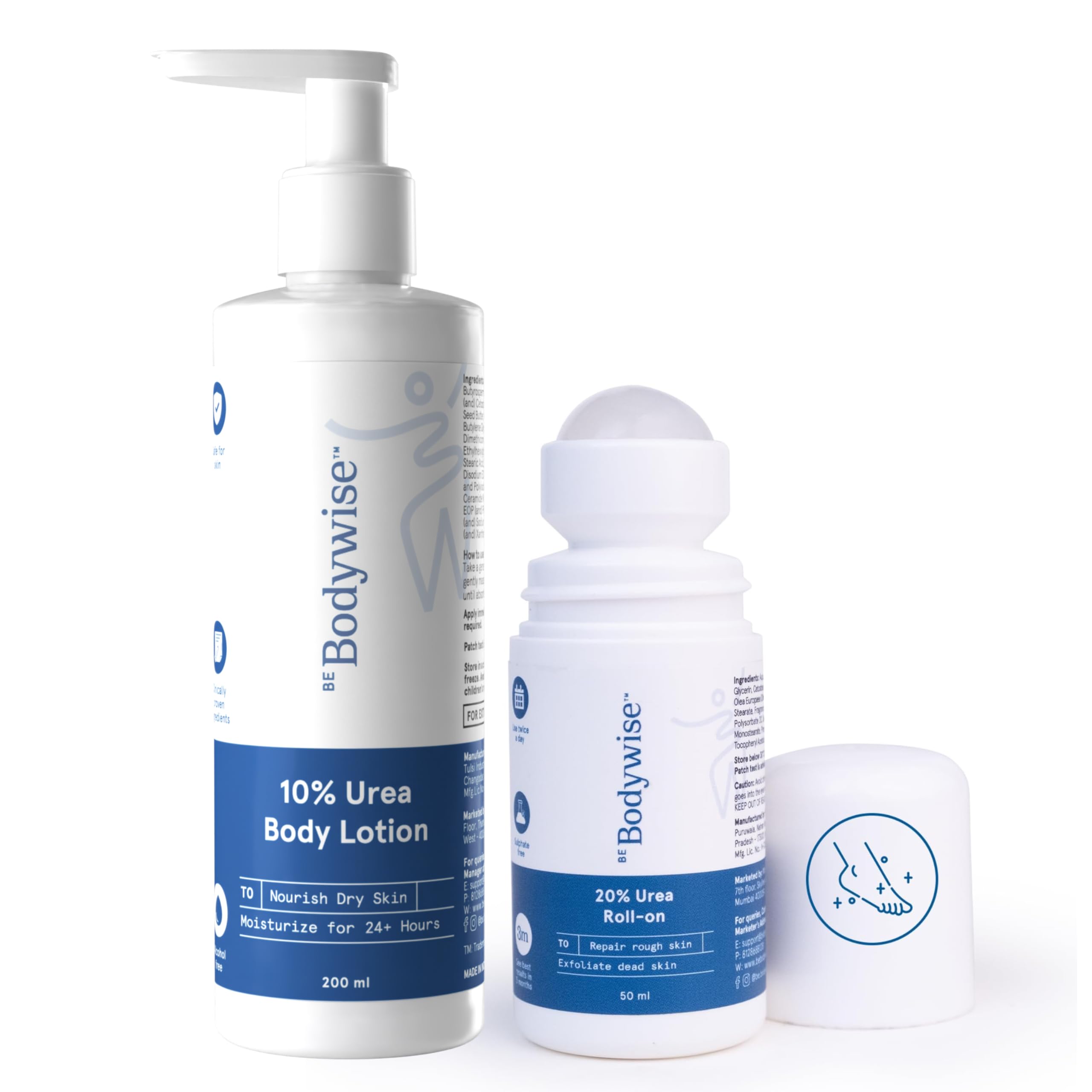 Be Bodywise Dry Skin & Heel Repair Kit | Deeply Hydrates & Exfoliates Skin | Infused with Ceramides | 20% Urea Foot Roll On (50ml) + 10% Urea Body Lotion (200ml)-image-23