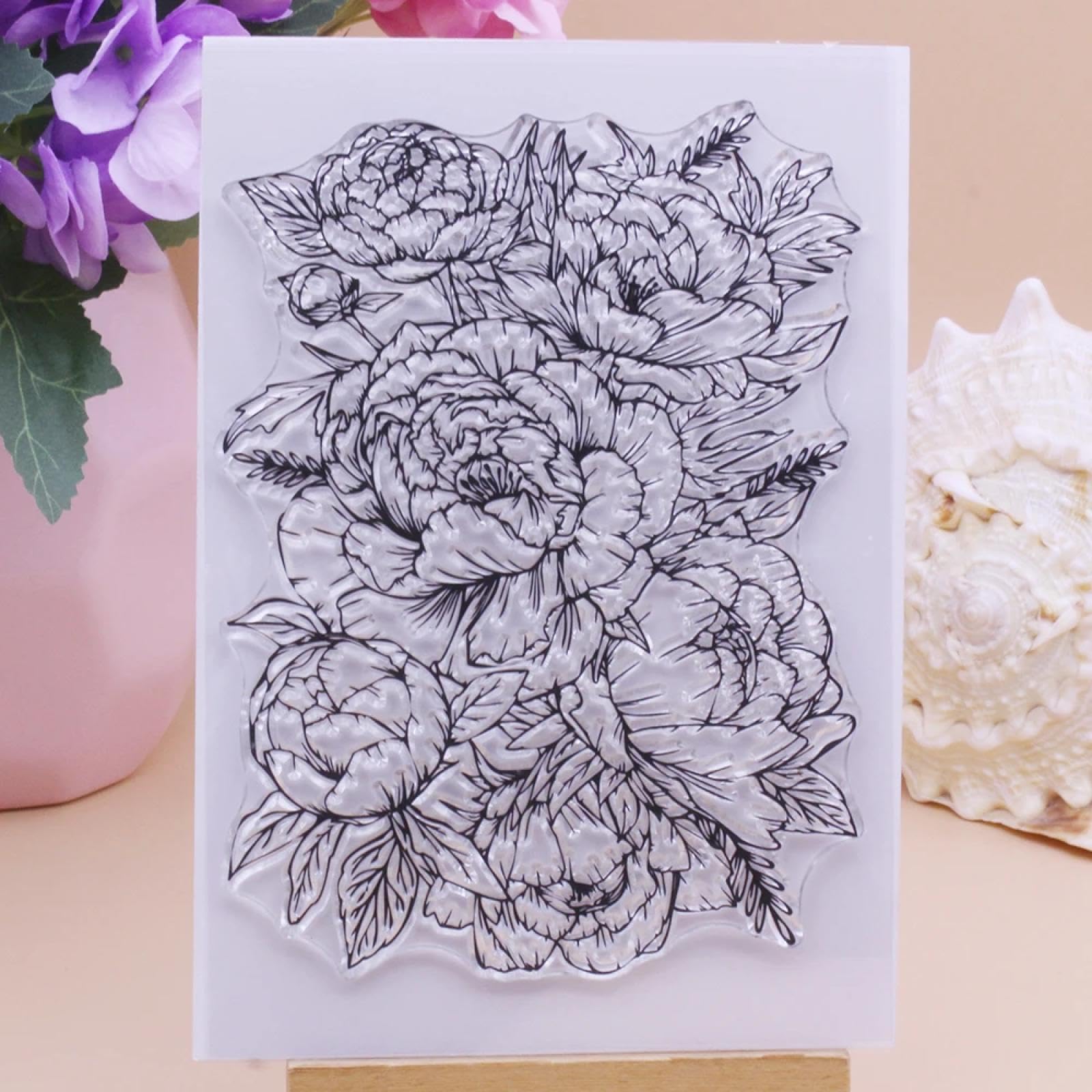 Rubber Stamps for Card Making,11x16cm Clear Stamps Large Peony Stamp Bloom Floral Scrapbooking Card Album Paper Craft Rubber Transparent Silicone Stamps