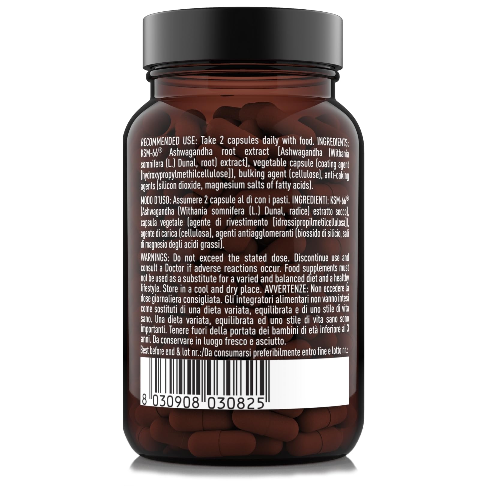 Bio Ashwagandha Ksm-66 Aiuta ad Abbassare il Cortisolo 60 Capsule Vegetali con Withania Somnifera 600 Mg per Dose Integratore Ashwagandha Pura (Ginseng Indiano), Qualità Premium KSM 66, Vegano