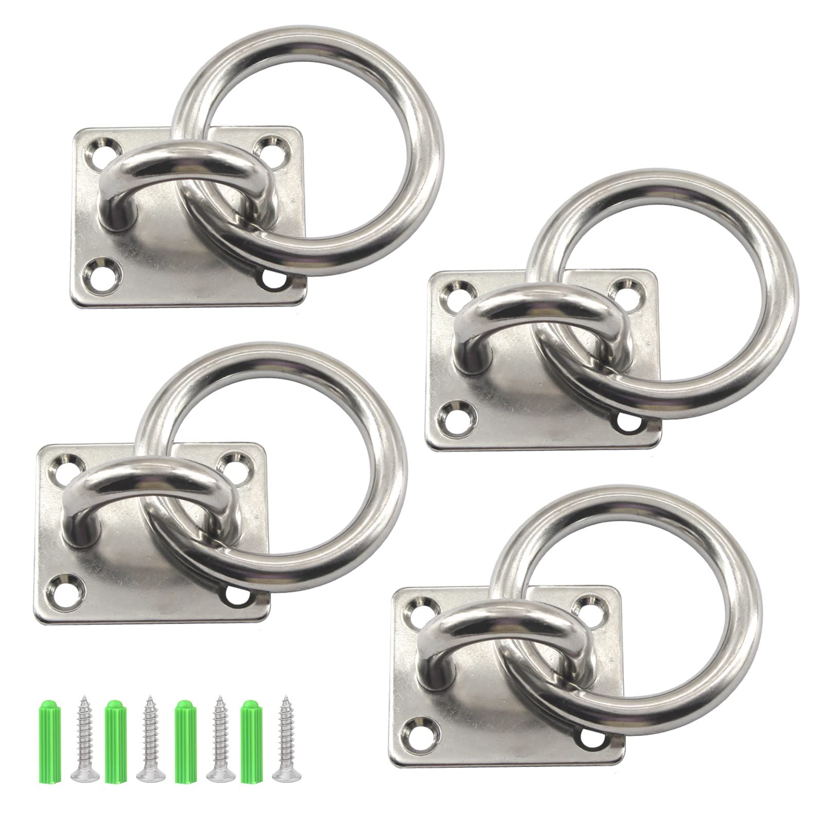 Zerniple M6 Pad Eye Plate 304 Stainless Steel U Hooks Ring Hooks Ceiling Hook Screw in Hook Eyes Hanger (4 Pieces with Stainless Steel Screws)