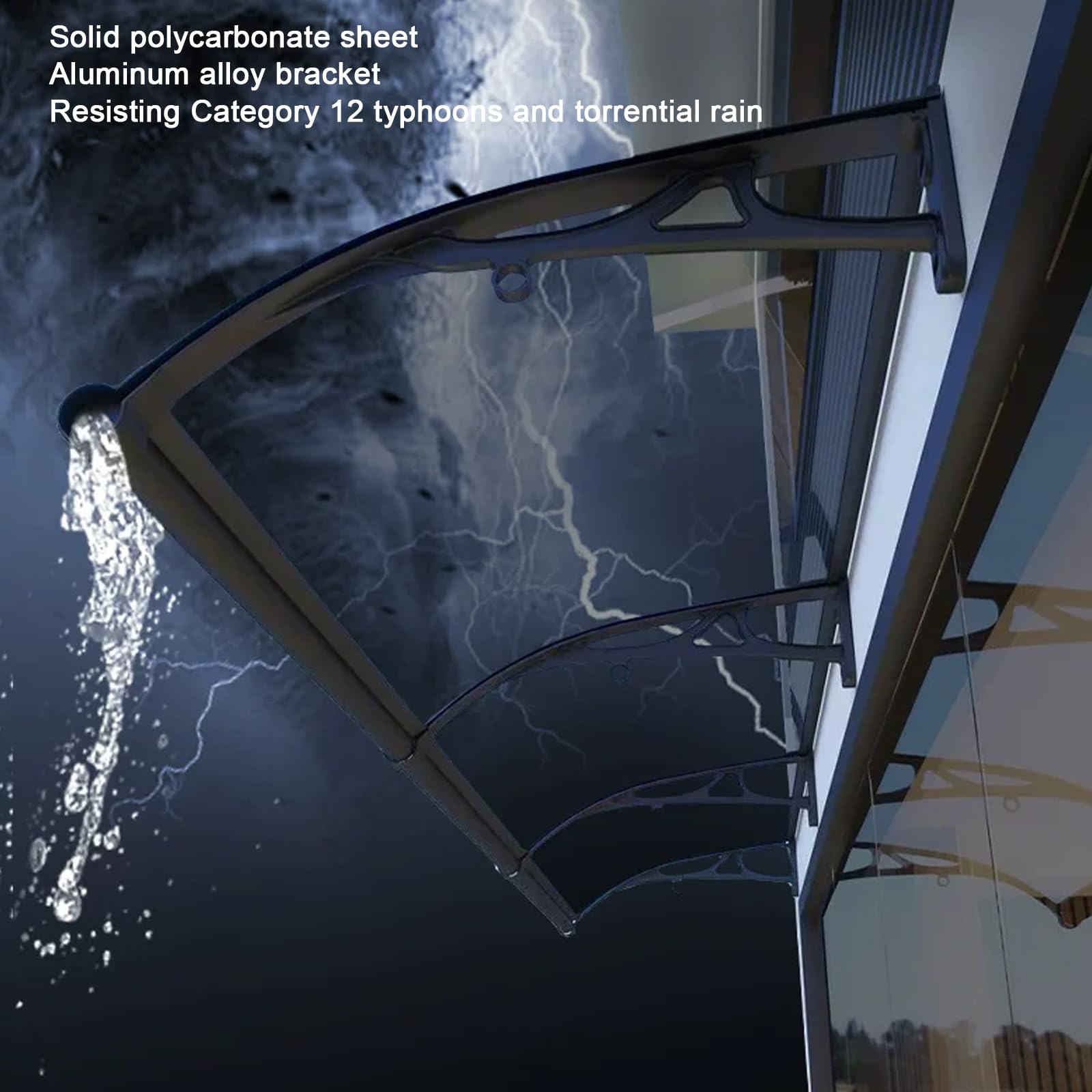 Pensilina Tettoia per Porta o Finestra Trasparente,Pensilina da Esterno d'Ingresso,Copertura in Policarbonato Contro UV e Neve,Tenda da Sole per Patio,Cortili,Ristoranti (60x120cm)
