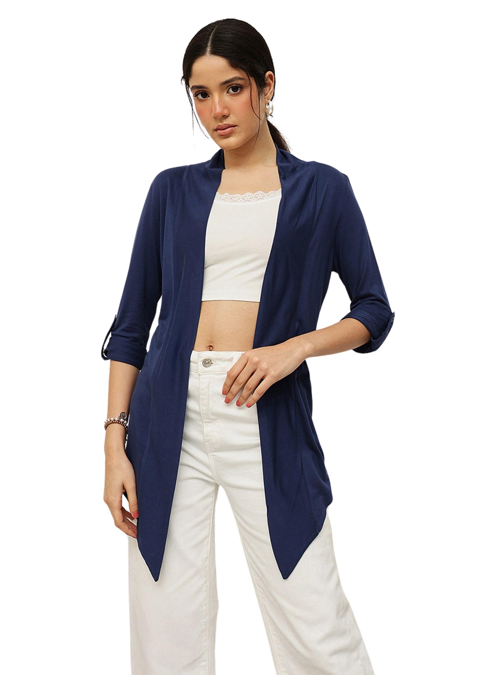 ESPRESSO Women's 100% Viscose Waterfall Shrugs with Button Foldable Sleeve