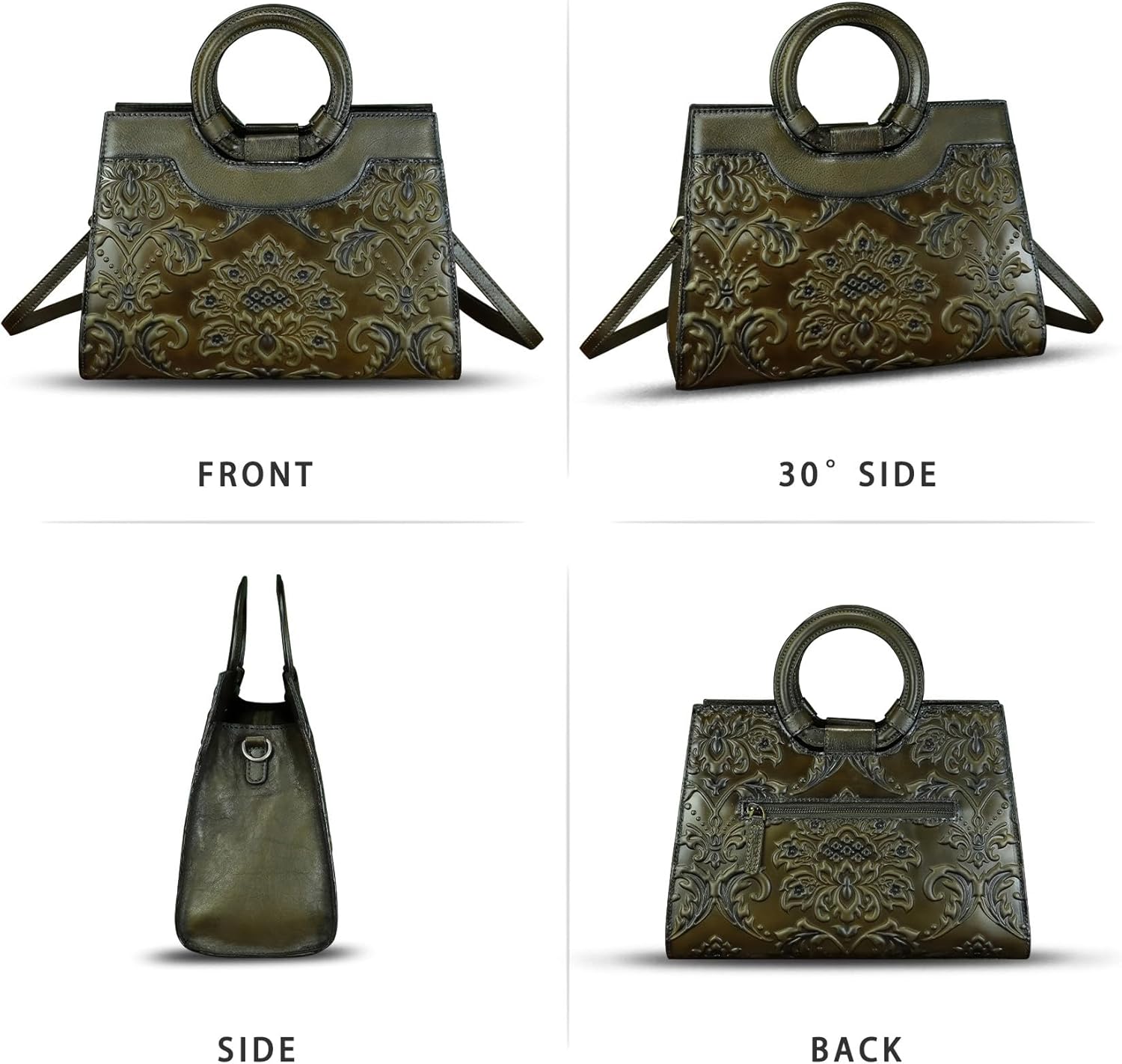 Genuine Leather Purses and Handbags for Women Vintage Embossed Leather Crossbody Shoulder Bag Satchel Top Handle Bags