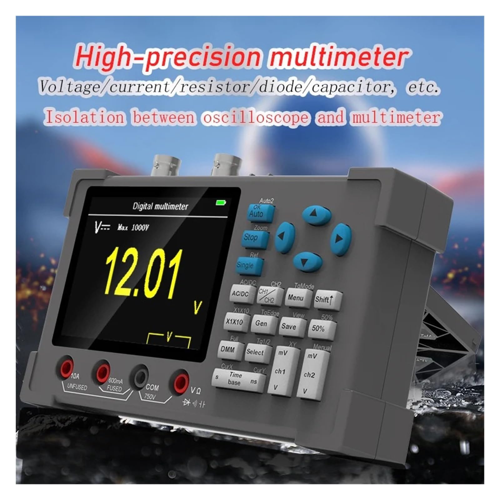 Osciloscopio digital, Osciloscopio digital 3 en 1, multímetro de 2 canales 120 MHz y generador señal