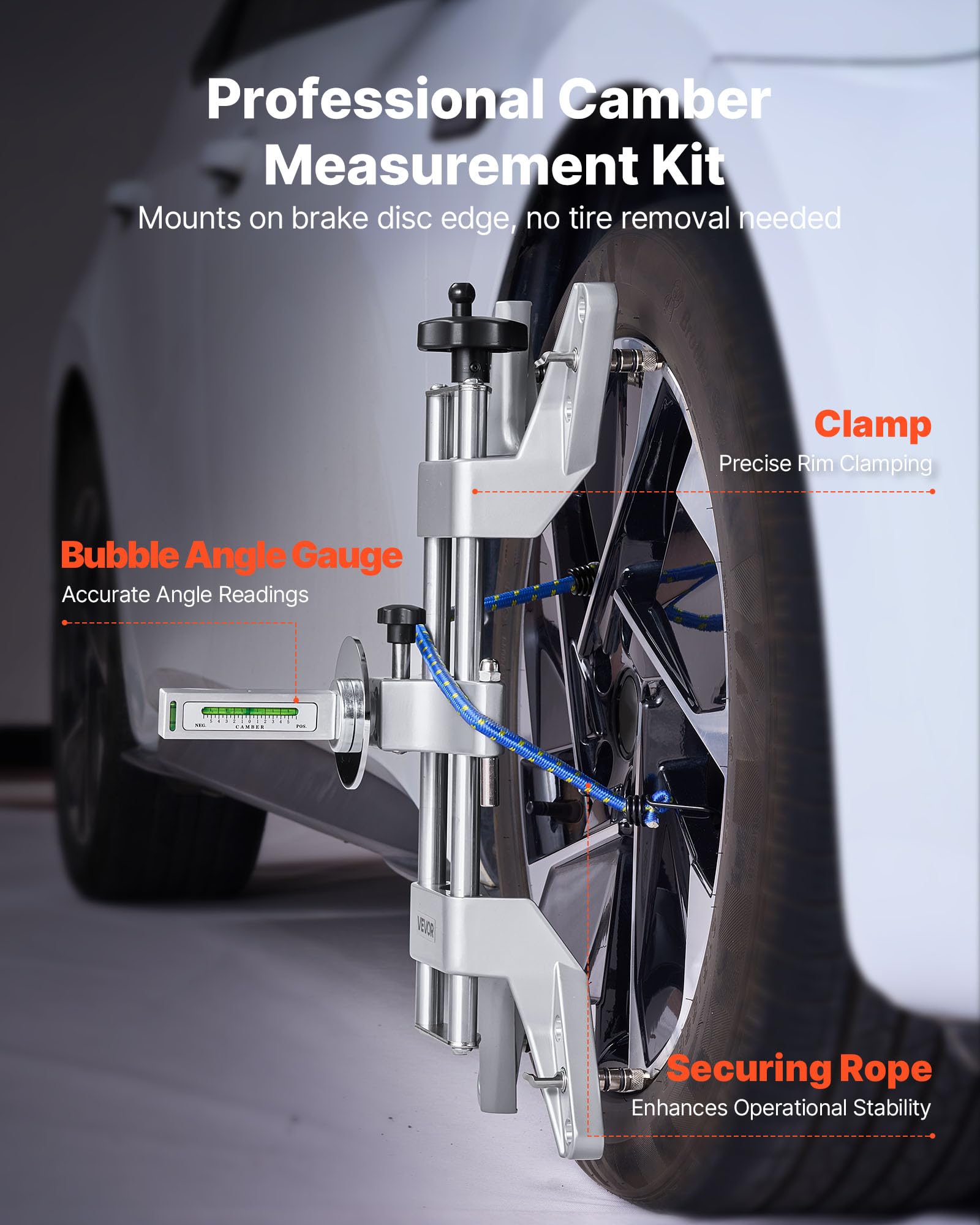 VEVOR Pince de Roue et Adaptateur Magnétique, Outil d'Alignement de Roue en Alliage d'Aluminium pour Jauge de Carrossage Précise, Compatible avec Jantes 28-63,5 cm, pour Voiture, SUV, Moto