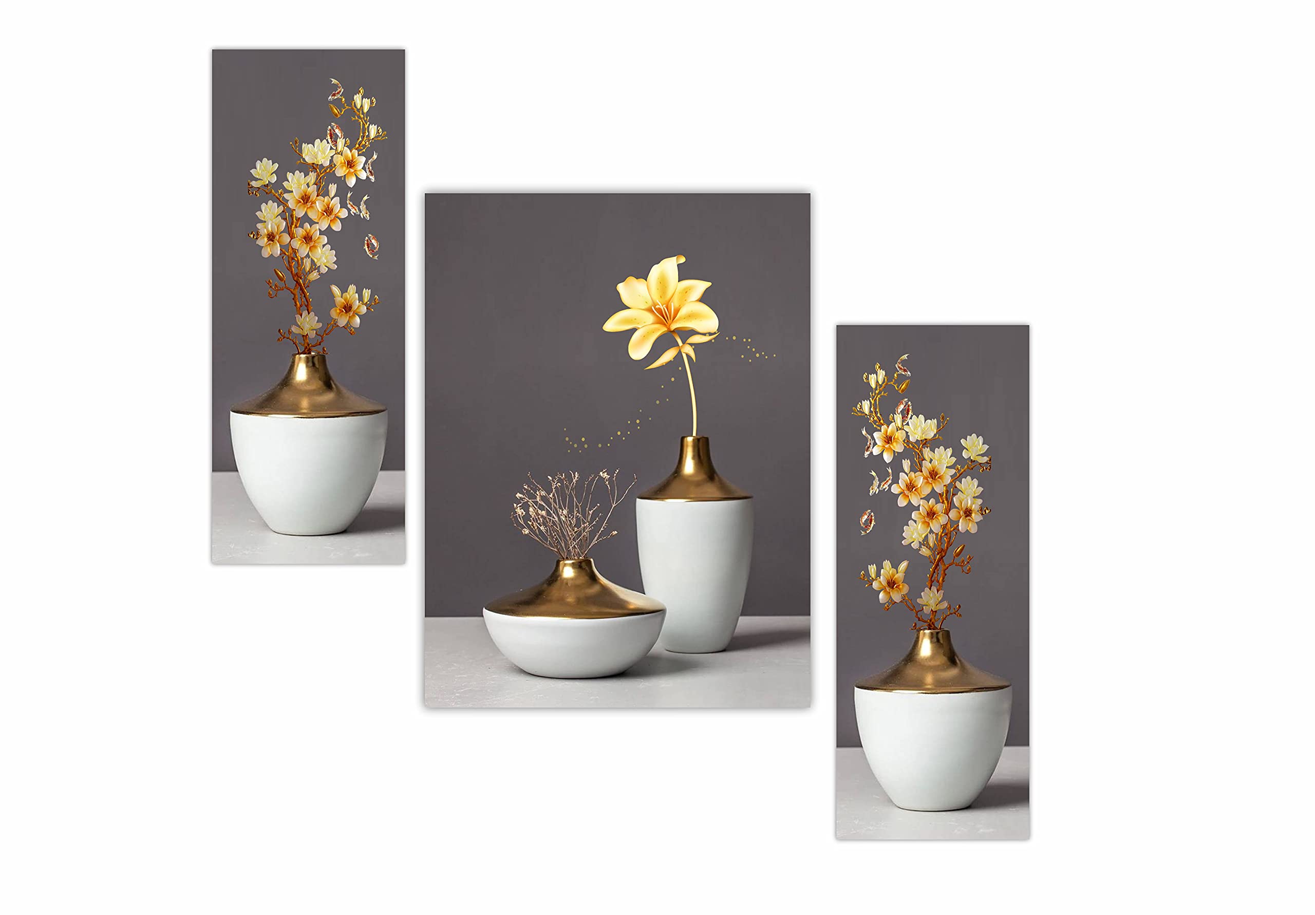 SAF paintings UV Textured Multi Effect 6 mm MDF Flower Paintings Frame SANFJM32428 (Multicolour, 12 Inch x 18 Inch) - Set of 3