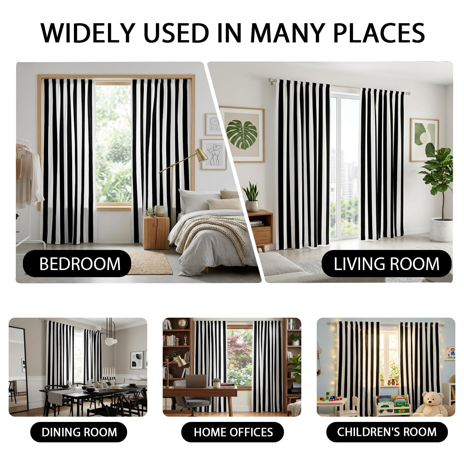 zokyer Cortina de Ventana Blanca y Negra a Rayas, Simple, Moderna, Arte Neutro, niños, Hombres, Adolescentes, casa de Campo, gótico, rústico, Moderno, Retro, 42 Pulgadas de Ancho x 84 Pulgadas de