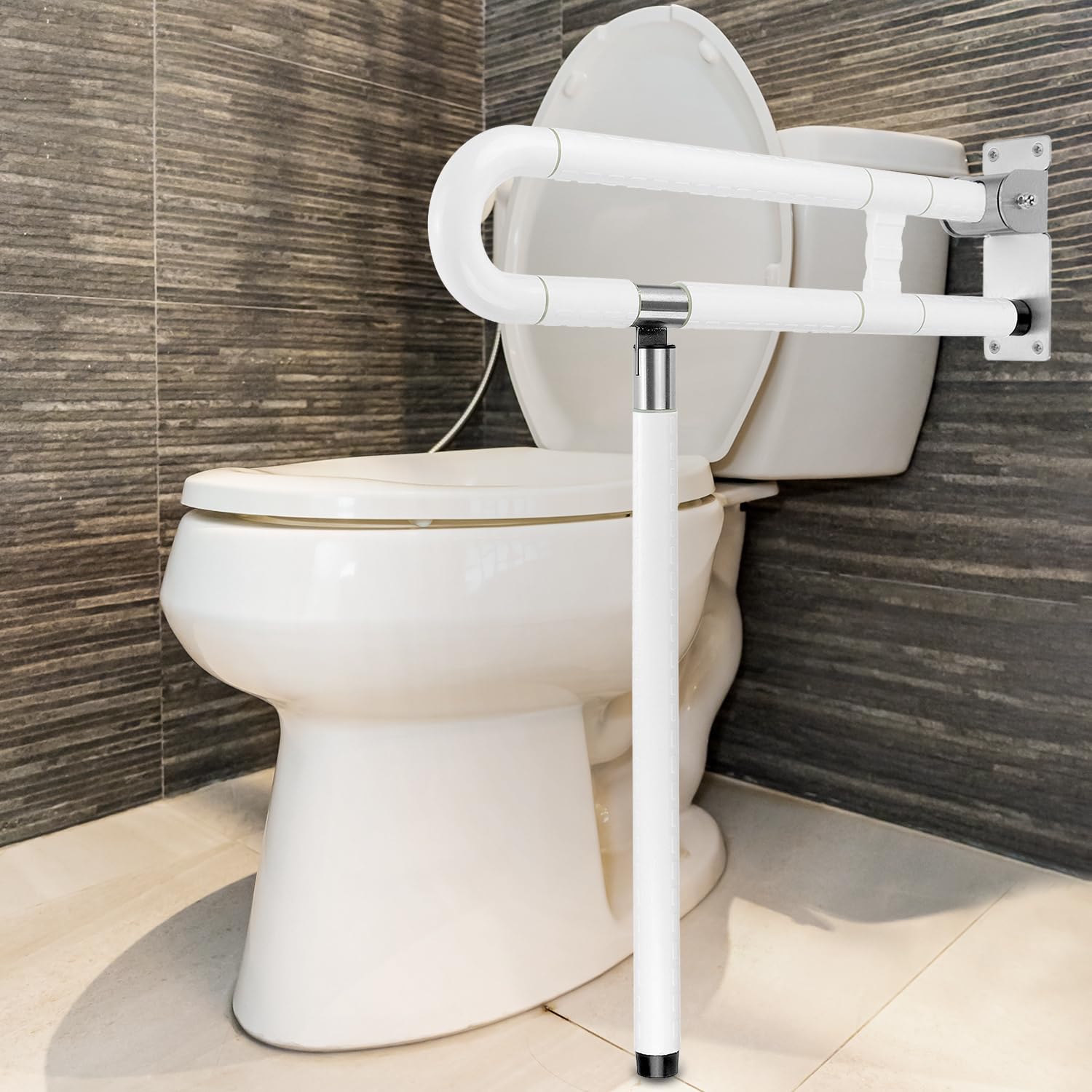 Sponsored Ad – QWORK® Grab Bar, Toilet Grab Rail Foldable Toilet Bar with Leg, Non Slip Flip Up Toilet Rails, Toilet Aids for Elderly, Disabled