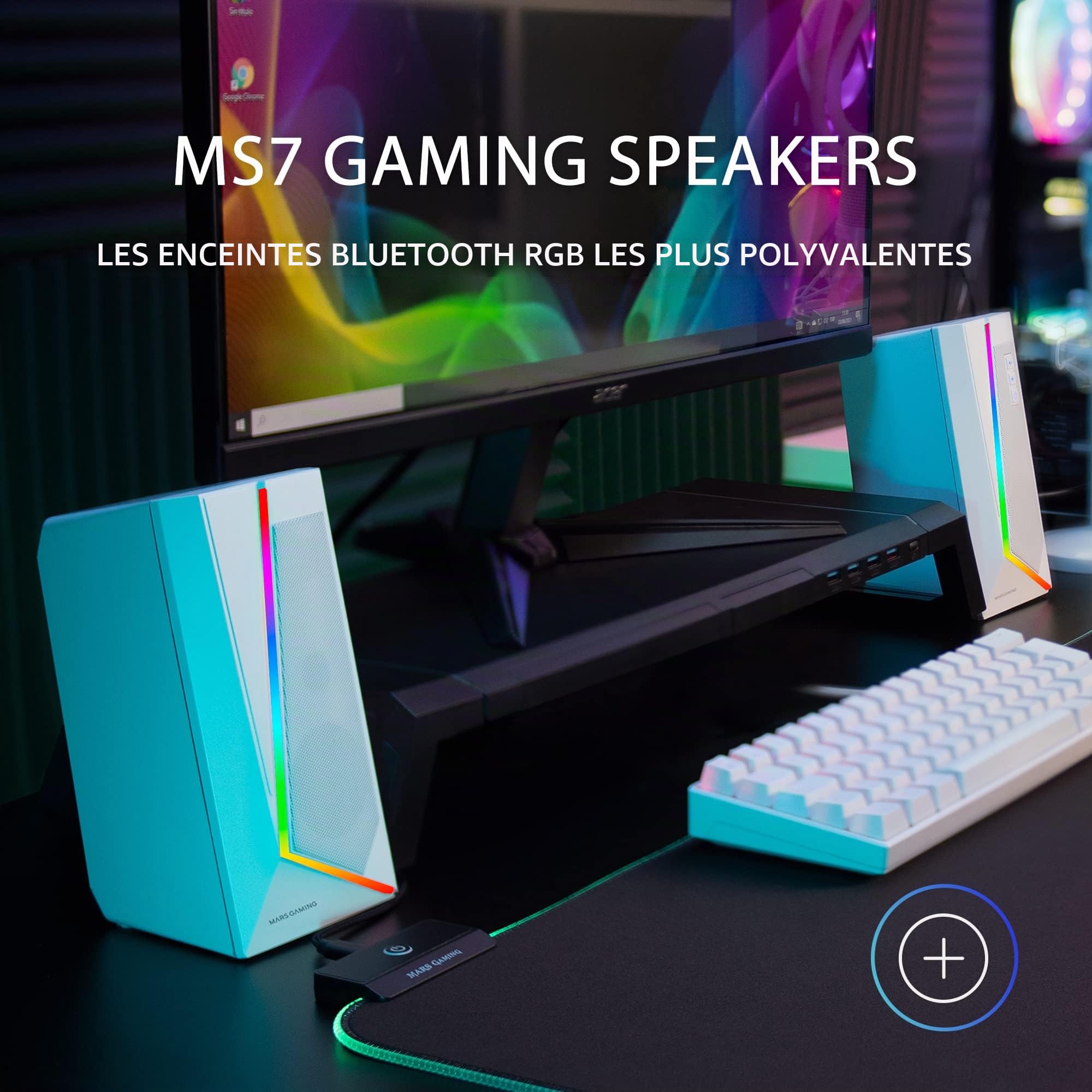 MARSGAMING Mars Gaming MSBX Blanc, Barre de Son RGB, Bluethooth 5.0 + Jack 3.5, Son DSP 10W & Mars Gaming MS7, Haut-Parleurs RGB, Bluethooth 5.0 + Jack 3.5, DSP Sound 20W, Blanc