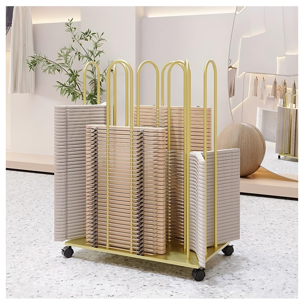 SXYKXYDL Metal Hanger Organizer Stacker on Wheels — Movable and Detachable Clothing Rack for Laundry Room or Retail Shop, Space-Saving Holder for Neat Garment Storage(Color:GOLD)