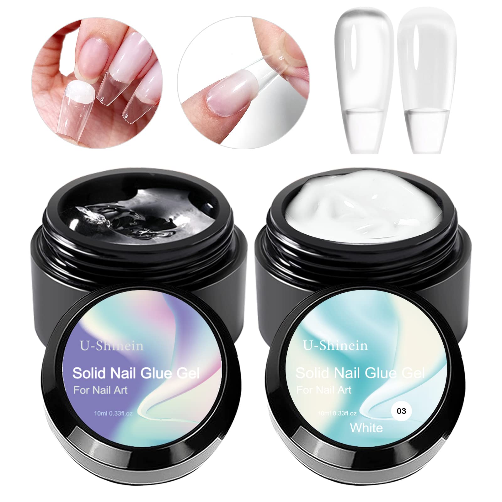 2 x 10 ml klej do paznokci, różowe nagie tipsy do paznokci akrylowych, klej Press-on Nail Art, klej do manicure, powolne utwardzanie