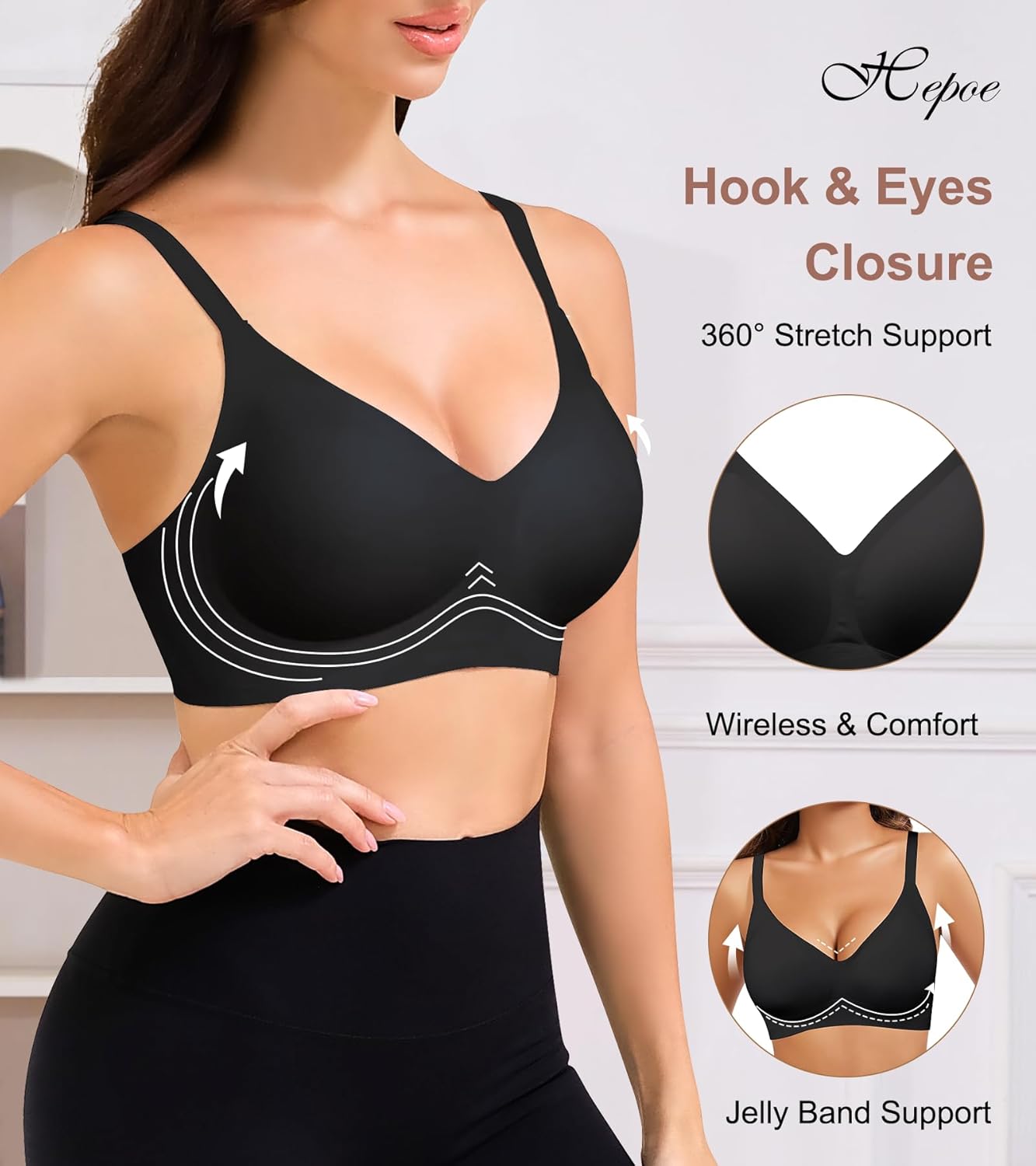 Push Up Bras for Women, Wireless V Neck Full Coverage Bra, Seamless Supportive Sport Tshirt Everyday Bralette - Image 3