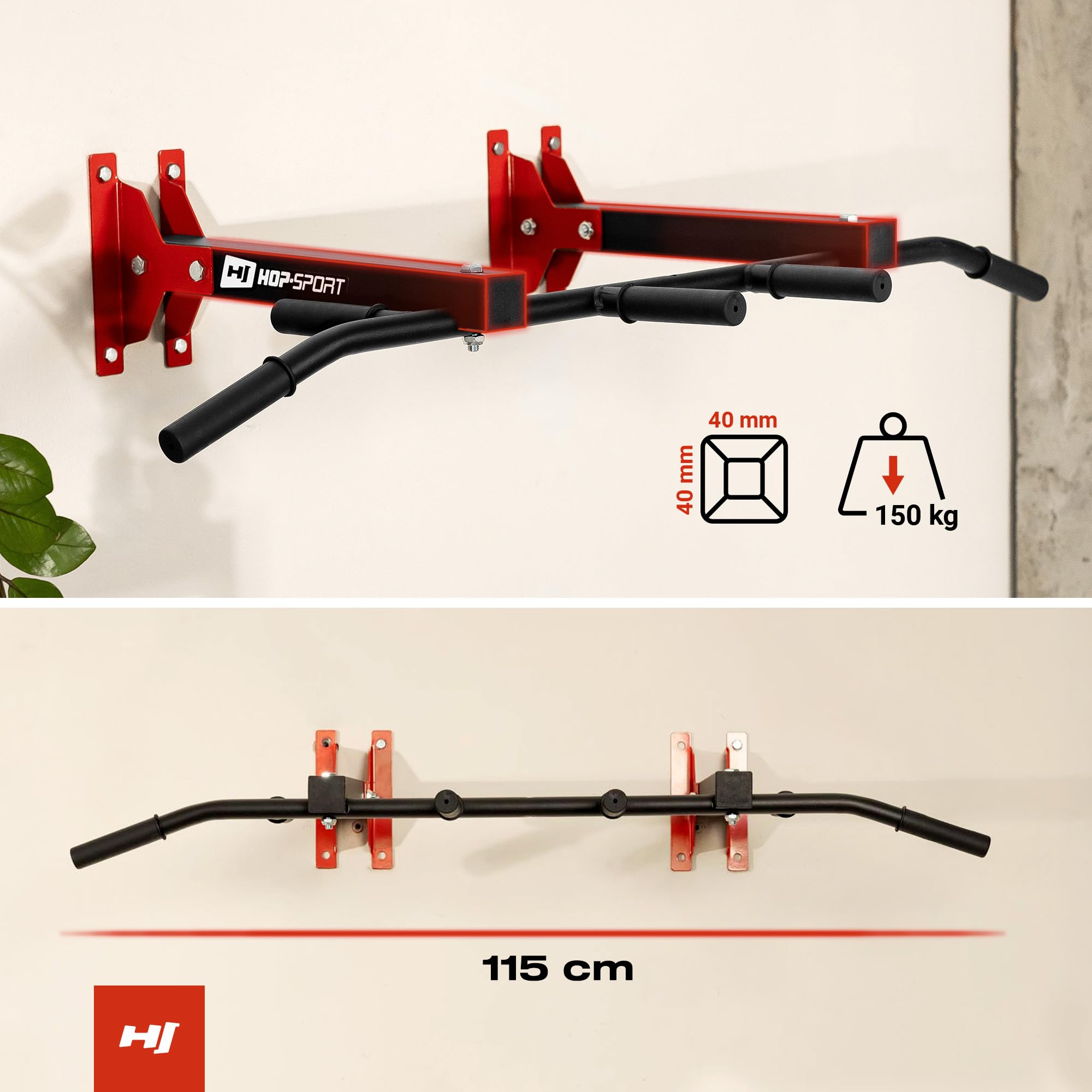 Hop-Sport Multigriff Klimmzugstange für Wand HS-2002K - Profi Fitness Pull Up Bar für zuhause mit vielen Griffvariationen