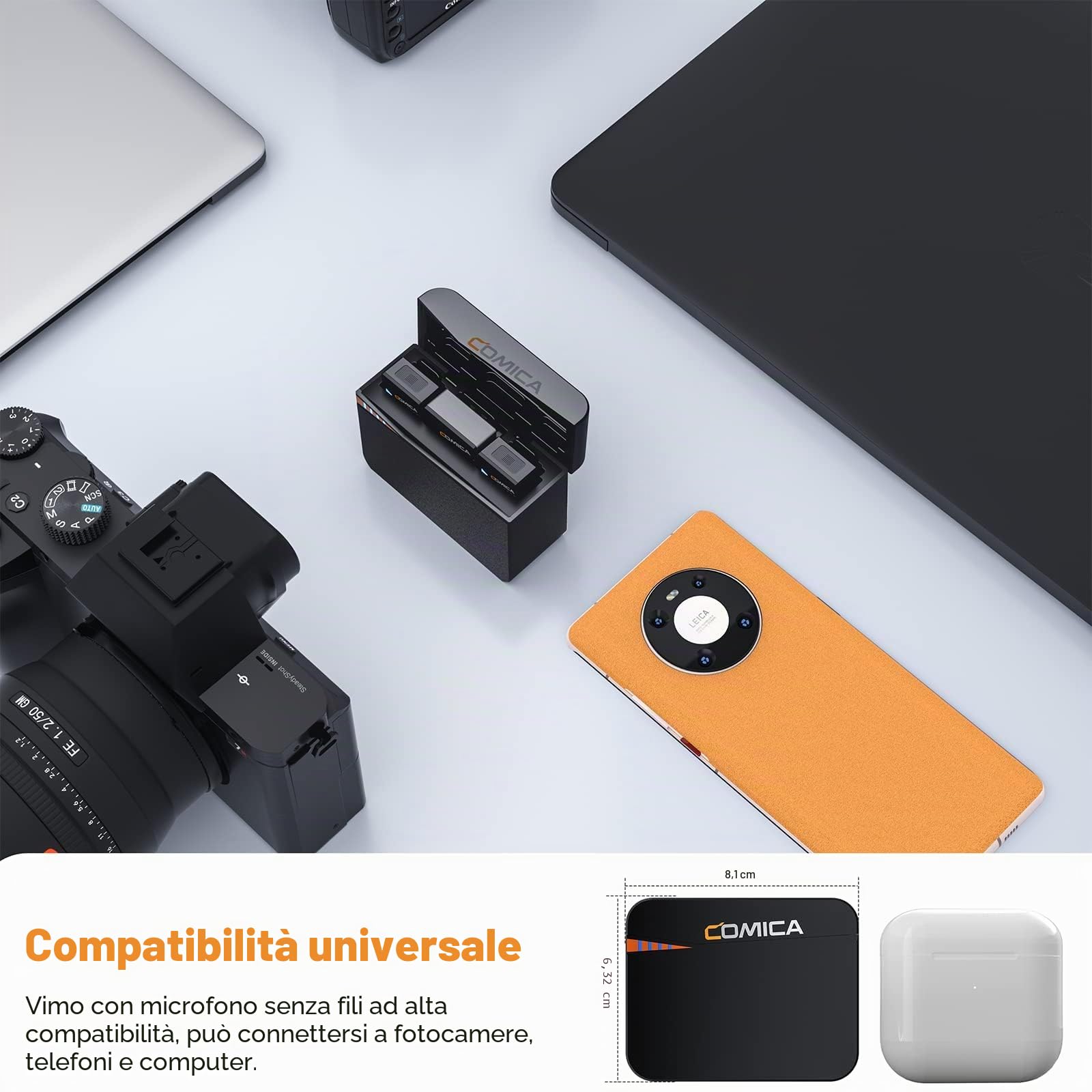 COMICA Vimo C3 Microfono Lavalier Wireless con Cancellazione del Rumore e Modalità di Sicurezza, Doppio Microfono Wireless 2.4G per Fotocamere DSLR iPhone Videocamera PC Android Live Streaming