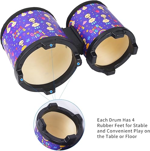Miniatura 8 de Bongo Floor Tom Drums Set para niños Instrumento de música de percusión para niños con 2 mazos  Preescolar Montessori Floor Baby Drum (azul 5 a 6