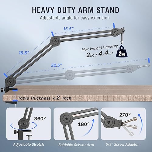 Miniatura 6 de FIFINE Juego de micrófono dinámico para podcast con soporte de brazo, micrófono de estudio XLRUSB para grabación de transmisión vocal, micrófono de
