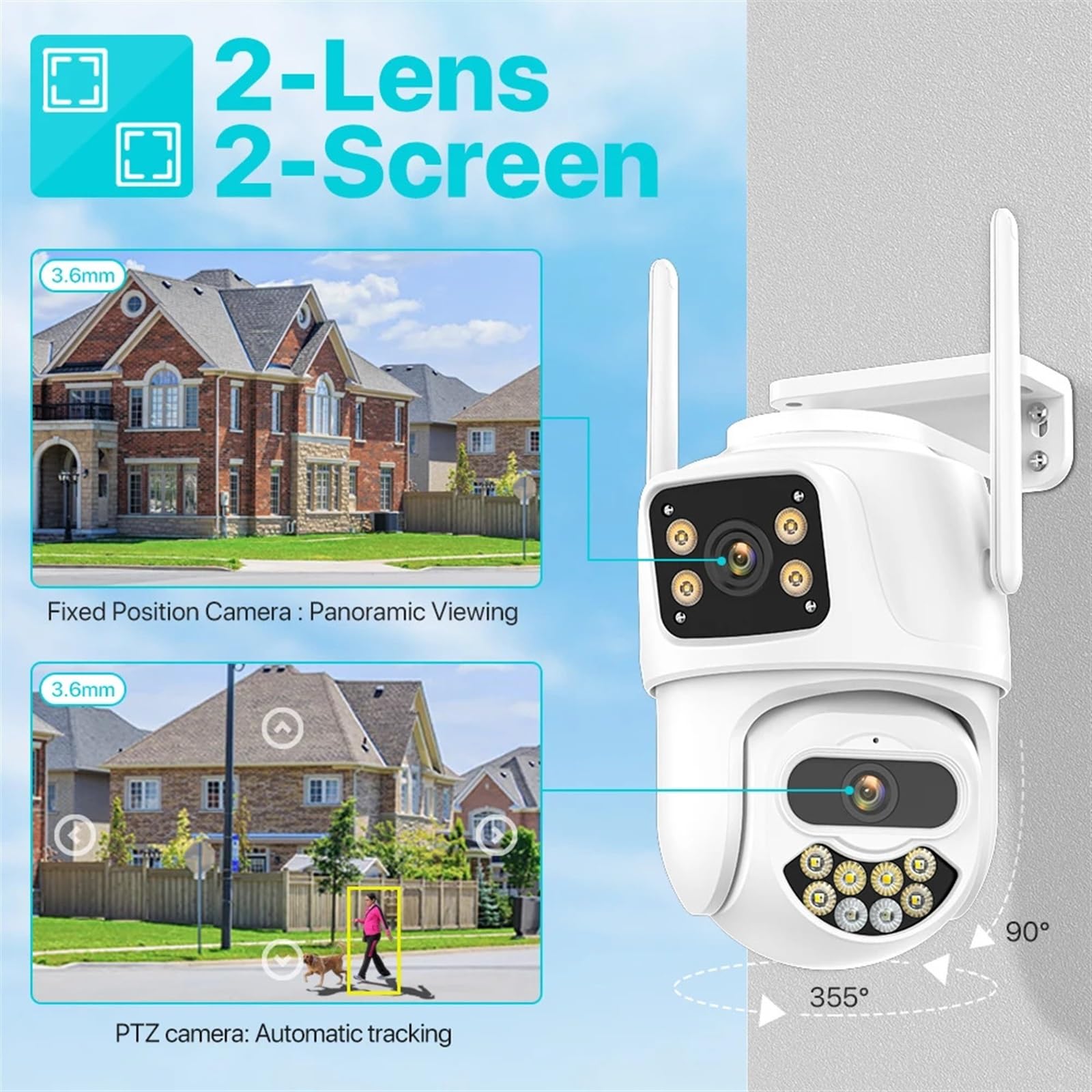 Kamera IP Wi-Fi 8MP 4K HD podwójny obiektyw podwójny ekran zewnętrzna AI automatyczne śledzenie kamera PTZ 4MP noktowizor nadzór wideo P2P(4MP NO Card)