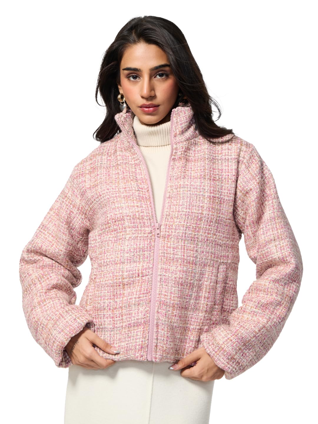 the souled store Women Tweed Puffer Jacket-picture-27