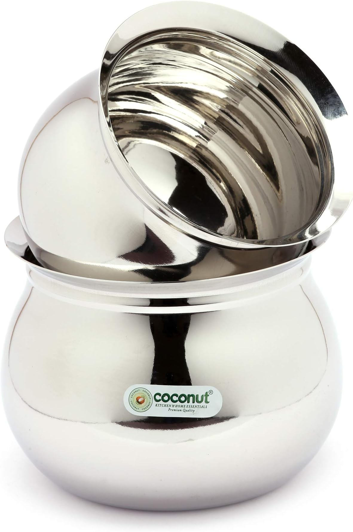 Coconut Stainless Steel Handi Without Lid – Heavy Duty Casserole Pot for Indian Cooking, Gas & Induction Compatible, Mirror Finish, Rust-Resistant Cookware | Set of 2 | 450ml, 750ml