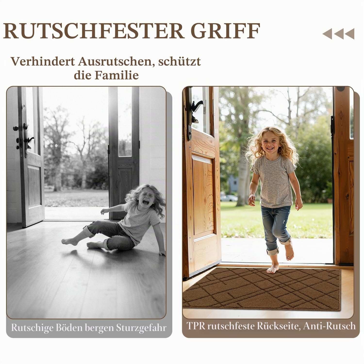 Biscpro Schmutzfangmatte Innen 80x120cm Maschinenwaschbare Fußabtreter Fußmatte Linienmuster rutschfest Eingangsteppich Fussmatte,Türmatte für Küchen,Eingang,Haustür&Flur-Braun