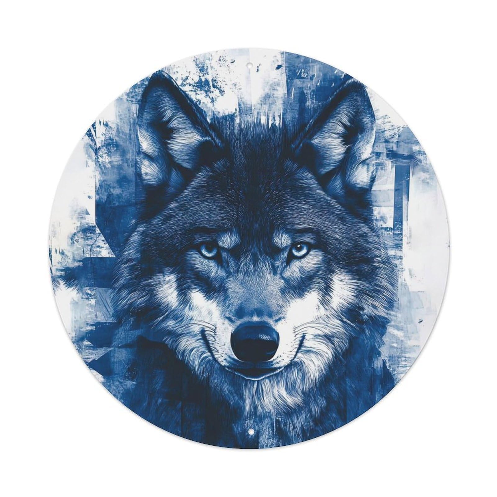 Cwbufd Vintage Style Animal Gray Wolf Blue Tone Wildlife Portrait Vintage Metal Tin Sign Plaque Wall Decor For Cafe, Club Bar, Office, Garden Metal Poster 8X8inch