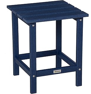 Outsunny Patio Side Table, 15" Square Outdoor End Table, HDPE Plastic Tea Table for Adirondack Chair, Backyard or Lawn, Blue