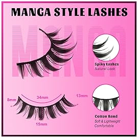 Veleasha Manga lashes Spiky EyeLashes Anime Lashes 8D Doll Eyelashes Natural Look Soft Wispy Fake Eyelash 5 Pairs 100% Handmade with Cotton Band (Otaku)