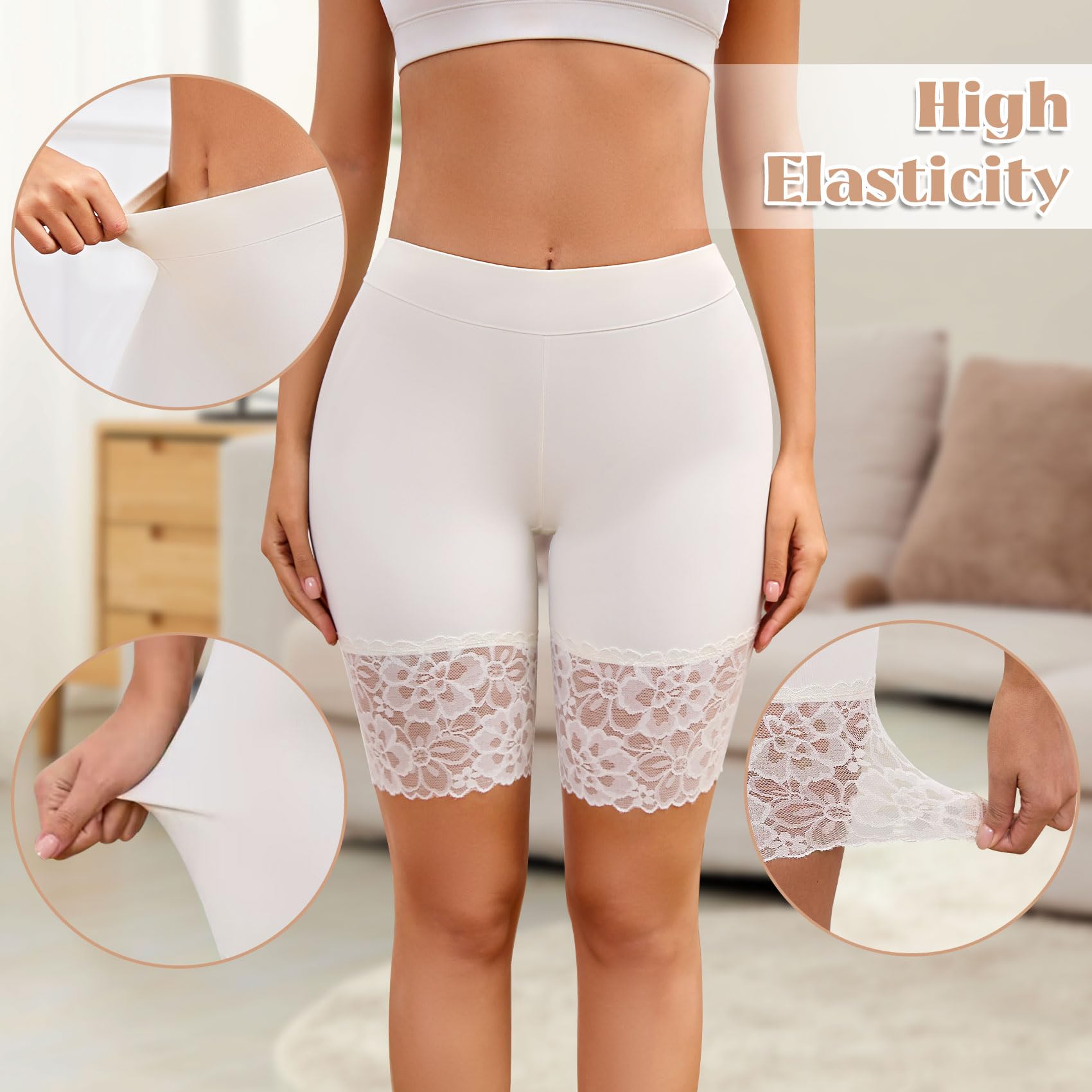 Pantalon Antirozaduras Mujer Elástico Bragas Diseño Encaje Boxer Shorts Suave Falda Bragas Cómoda Resistente al Desgaste Short Deportivo Mujer para Yoga Y Ciclismo Pack de 3