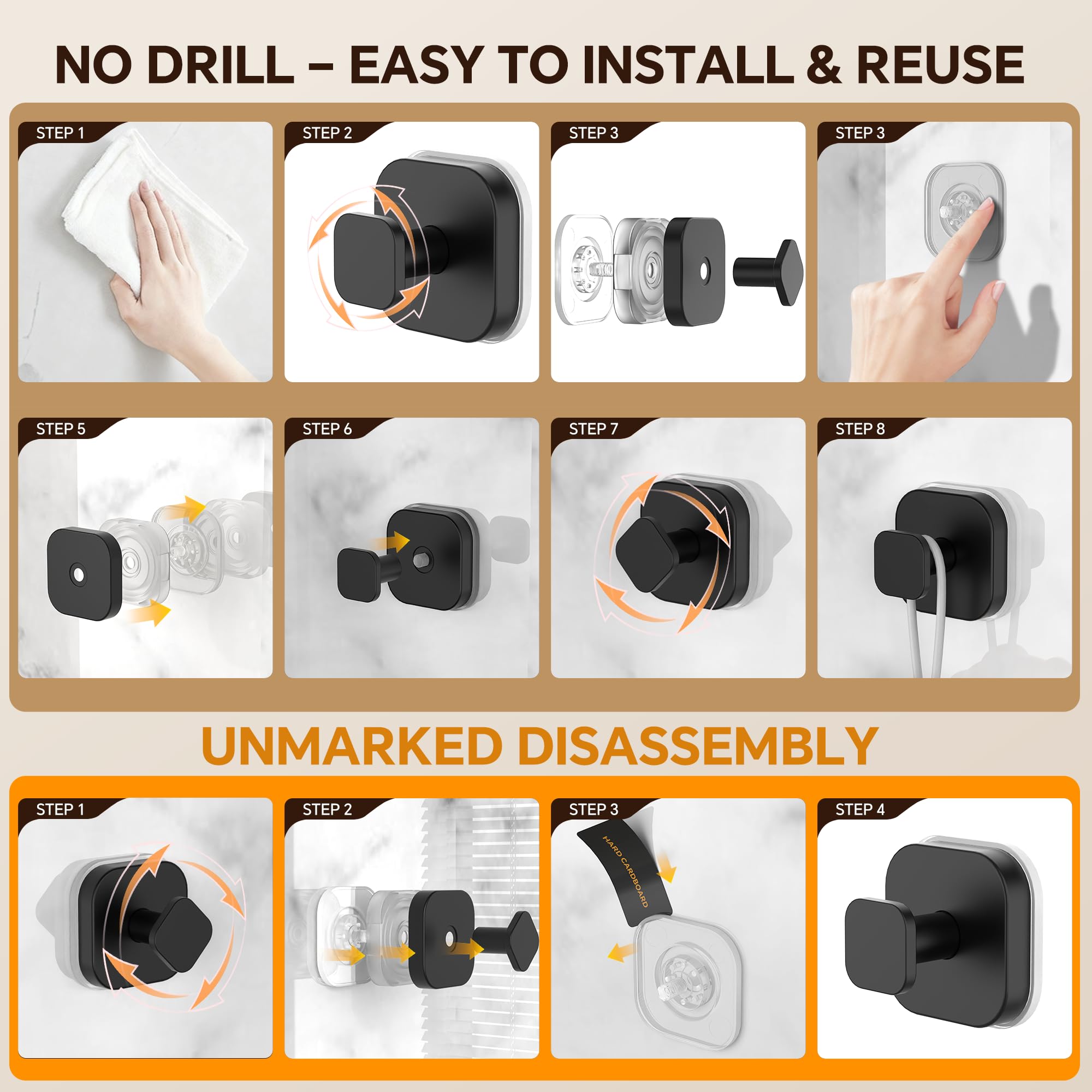 4 Pack Stainless Steel Suction Cup Hooks for Shower Removable No Drill Towel Hooks for Bathroom Glass Door — view 8