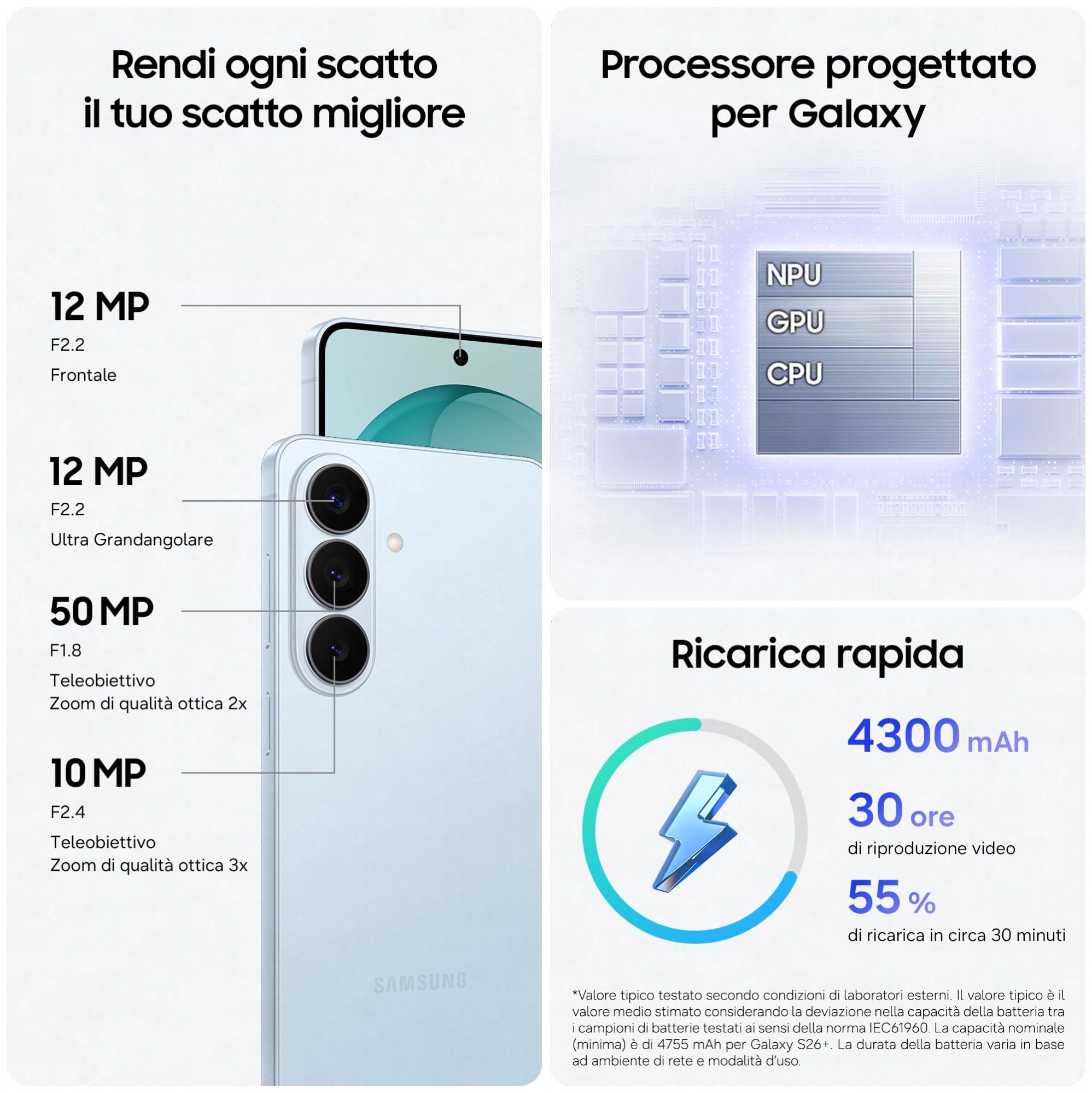 Samsung Galaxy S26 Smartphone AI, 256GB, 3 anni di Garanzia, Processore Avanzato, Assistente Foto, Creative Studio, Camera 50 MP, 4300 mAh, Black [Versione italiana]