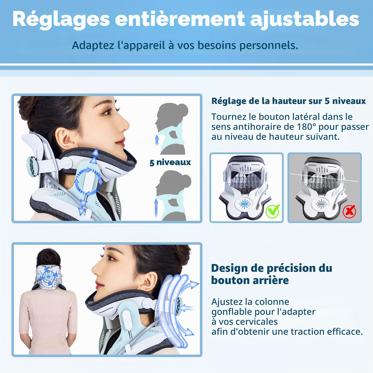 Holdsound Dispositif De traction Cervicale, Un Dispositif De Traction Cervicale Réglable électriquement Qui Soulage Efficacement Les Douleurs Au Cou， Facile à Utiliser