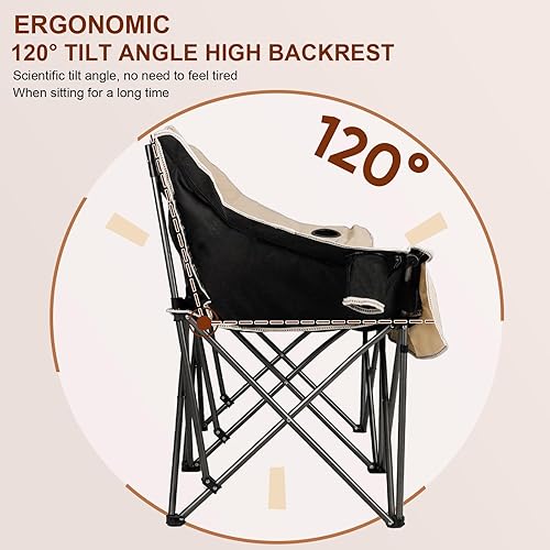 Miniatura 6 de Silla de camping totalmente acolchada para 2 personas, silla de campamento de gran tamaño, sillas de campamento dobles para adultos, sofá de